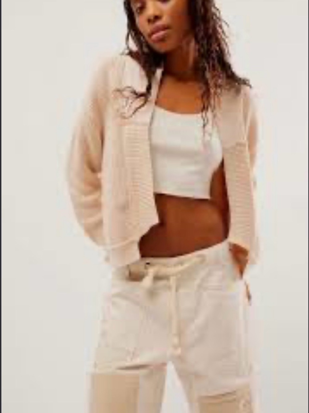 We The Free People Sweater Womens Large Beige Worn Thru Surplus Open Front